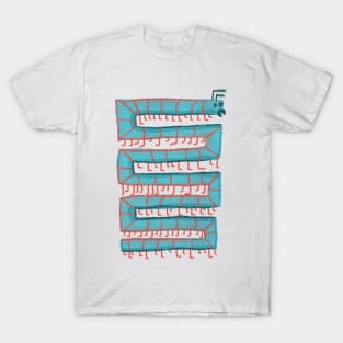 Retro Blue and Red Geometric Centipede T-Shirt